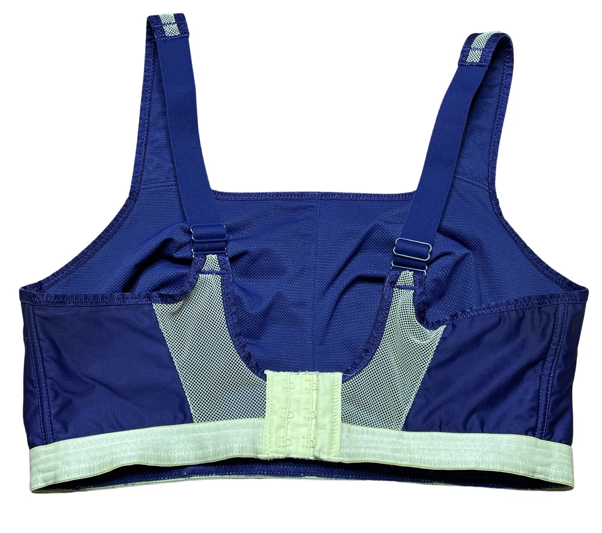 Wacoal 852218 sports Bra 34DDD sapphire blue & yellow back closure wire free