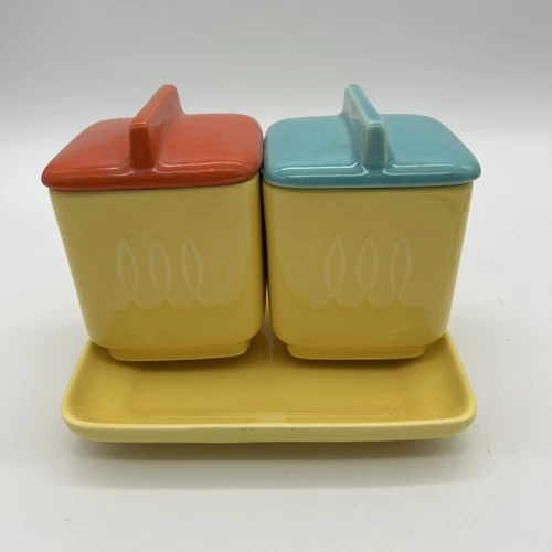 Vintage Deluxe Toastmaster Toast ‘n’ Jam Jars Franciscan Jelly USA w Lids Plate