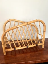 Mid Century Modern 1970s Pier 1 -Boho Magazine Record Rack Holder  Bamboo Rattan