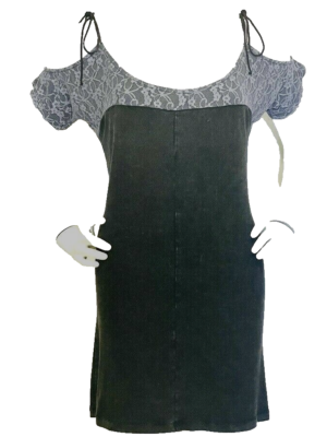 free people gray lace dress Free People Cold Shoulder Dress Rocker Dress Black w/Gray Lace & Tie  Shoulders L
