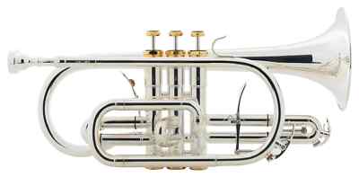 Versilbertes Bb-Kornett mit Mundrohr & Schallstück aus Goldmessing inkl. Koffer