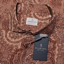 Emanuel Berg NWT Marseille Button Down Shirt Size 46 18 XXL Brown/Multi Paisley