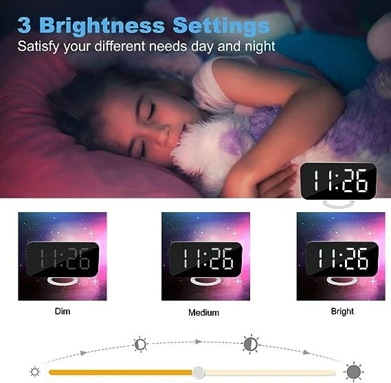 Modern and Functional: LED Digital Alarm Clock with Mirror Surface Dimming Mode - Image 3 of 4