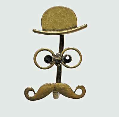 Brass Double Finger Ring Bolder Hat Mustash Glasses Face -- Sizes 7 & 6