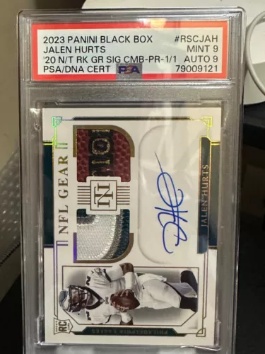 2020 National Treasures RPA Jalen Hurts 2023 Black Box 1/1 PSA 9/9 Super Bowl