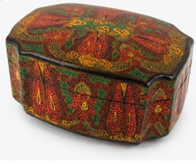 Vintage Hand Painted Kashmiri Wooden Trinket Jewelry Box Handmade India Floral