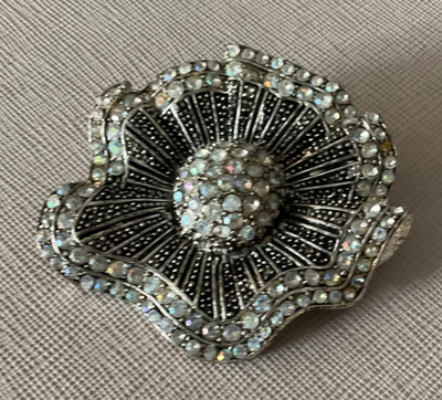 Vintage Silver-Tone Aurora Borealis Brooch w/Rhinestones