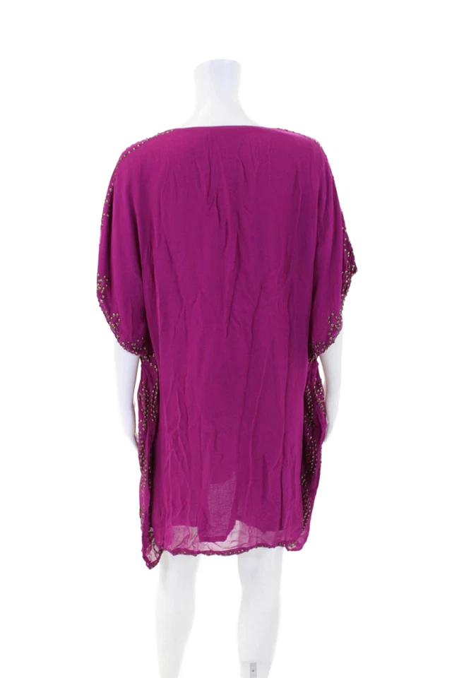 Antik Batik Womens Beaded Textured V Neck Short Sleeved Draped Dress Pink Size S Foto 3 de 4