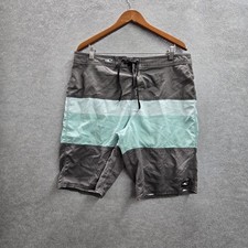 O'Neill Men Shorts 36 Gray Swimwear Striped Beach Board Shorts Logo