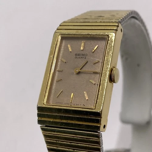 Vintage Seiko Womens Gold Tone Tank Watch Works New Battery