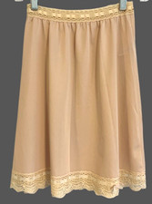 Vtg OLGA Half Slip "Secret Hug" Size S Beige Stretch Lace Waist Lace Hem Bow