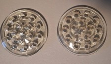 2 Vintage Clear Glass FLOWER FROGS for floral arranging, 16 holes 5" diameter