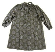 Ann Taylor Loft Dark Green Shimmery High Mock Neck Long Sleeve Dress Medium