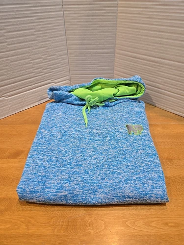 OFF WHITE Felpa con cappuccio donna Ivory Ella blu con macchie bianche e accento verde fluo XL ottime condizioni