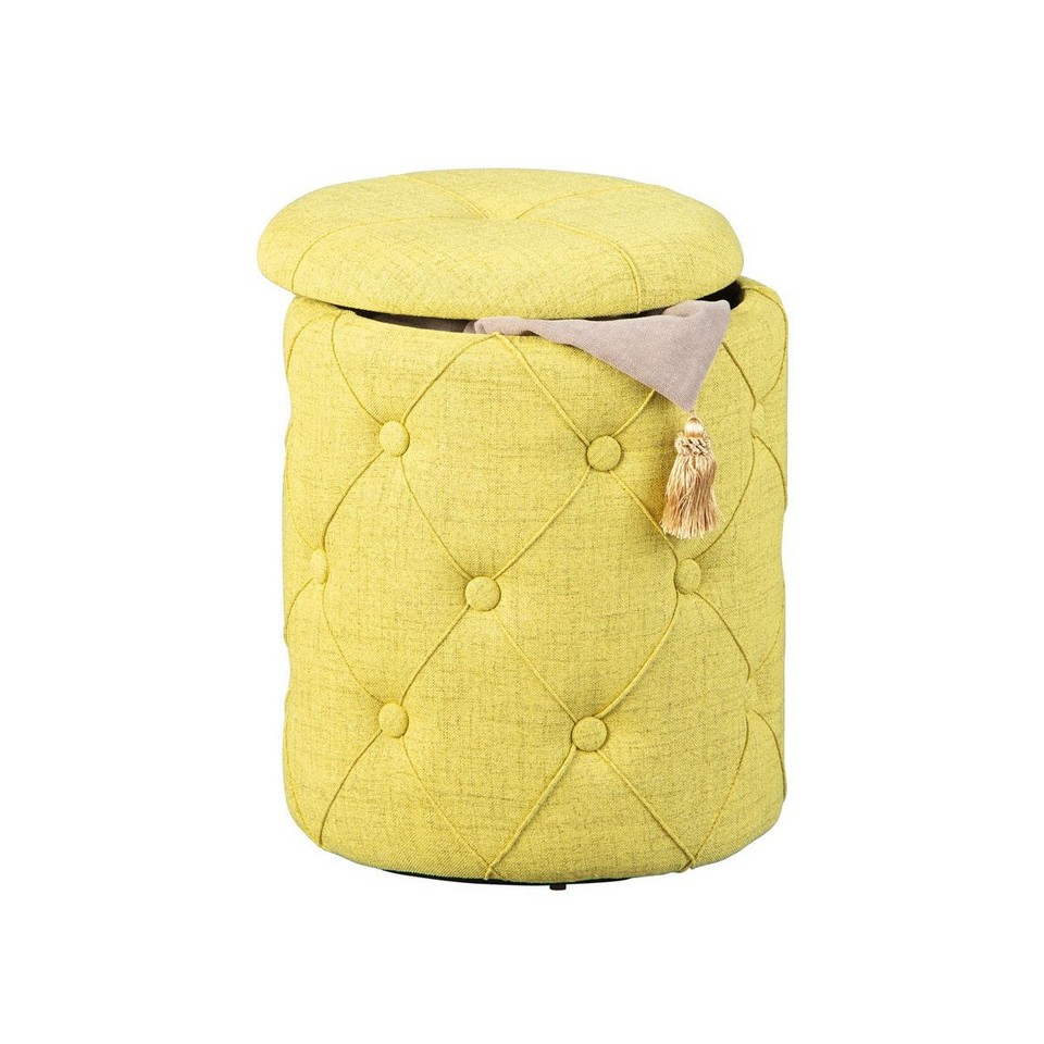 Pouf de Rangement Capitonné "Elio" 40cm Jaune