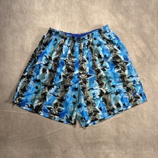 Vintage 90s Men  s Speedo Swimtrunks Shorts LARGE Blue All Over Flower Pattern