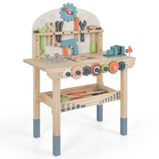 Kids Play Tool Workbench Wooden Tool Bench w/ Rich Accessories for Boys Girls
