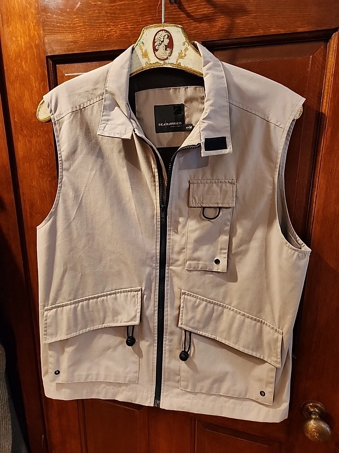 Mens Sea Barrier Traveler’s Vest Khaki Full Zip Outdoor Hiking Fishing Medium M