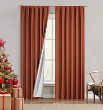 Rust Brown Cotton Linen Full Blackout Curtain Farmhouse Window Treatment with...