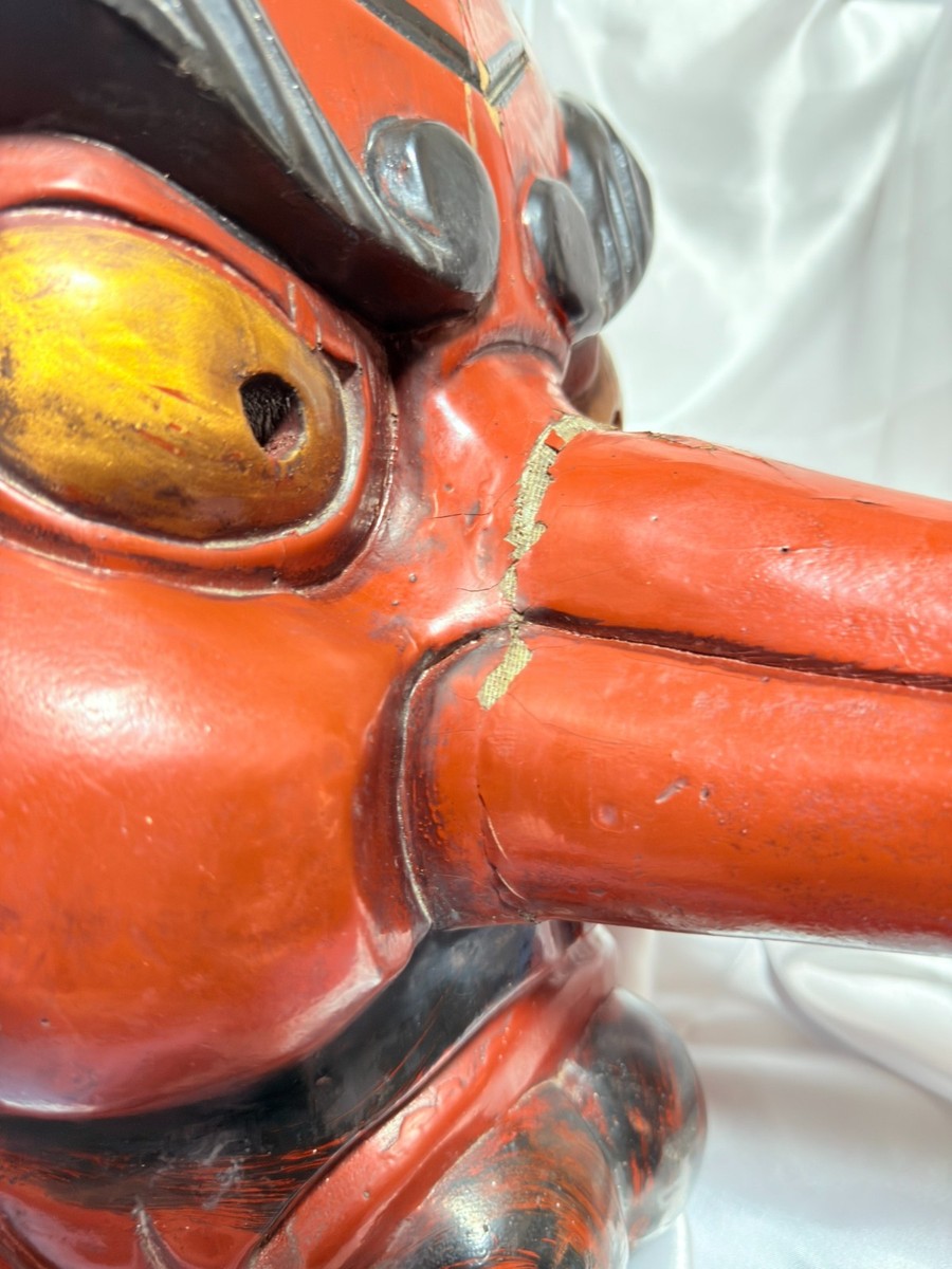 Extra Large Japanese Antique Tengu Mask Long Nose Wooden Carving