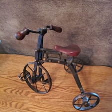 Vintage Metal  Wood Tricycle Rustic Home Decor, Moving Parts Doll Bike or Decor