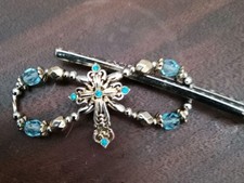 Lilla Rose Flexi Hair Clip Blue Crystal Silver Cross New w Tag Small
