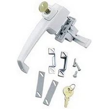 Tie Down Keyed Push Button Door Latch for Screen and Storm Doors, White