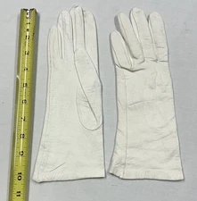 1960's White Kid Leather Silk Lined Gloves