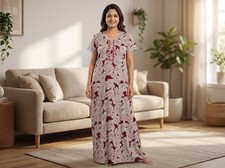 Print Cotton Nightgown - Indian Dress  Women's Night Gown Suit- Size 42