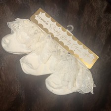 3 Pairs Infant By Girls Lace Ruffle Socks Frilly Cotton White 0-12 Months