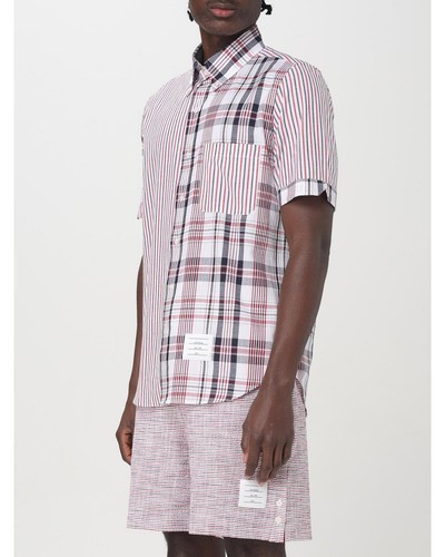 Thom Browne Short Sleeve Oxford Shirt Plaid Stripe Men Red - Picture 4 of 6