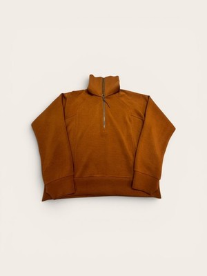 Spanx AirEssentials Half Zip Pullover Women s Small Brown Modal Sweatshirt Soft 