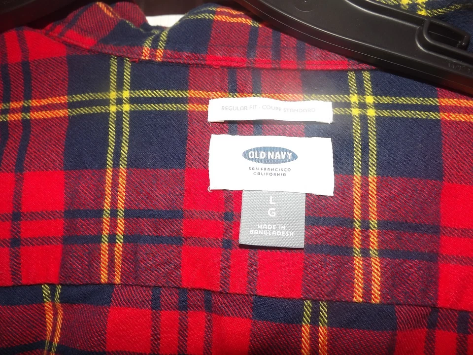 Camisa OLD NAVY Para Hombres Clásica Calce Regular Abotonada Amarilla Roja A Cuadros Grande Foto 2 de 3