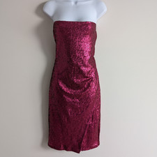 Lulus Sequin Mini Dress Womens Medium Bright Pink Party Tube Open Corset Back