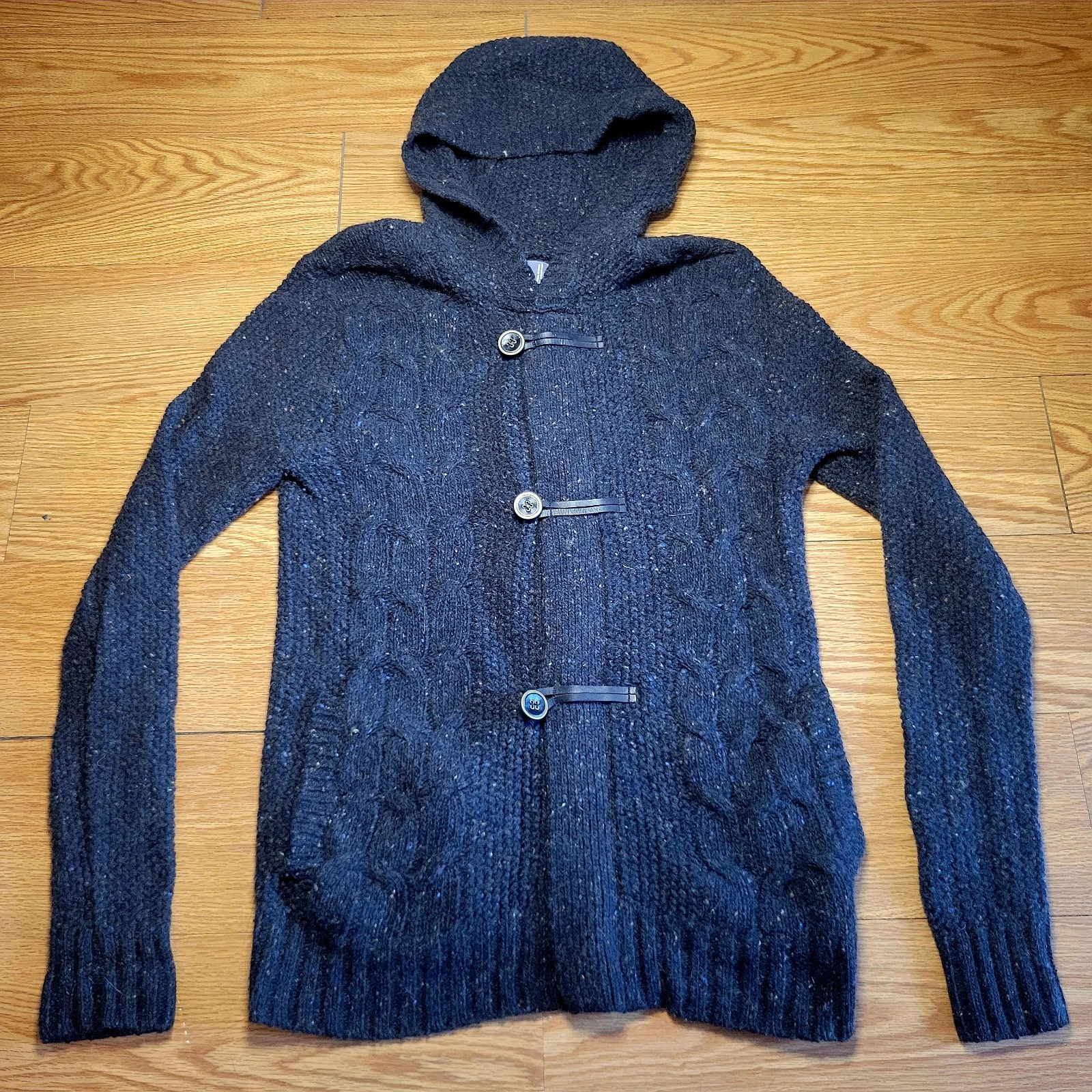Vince Men's Toggle & Zipper Front Wool Hooded Sweater Size Small Brown