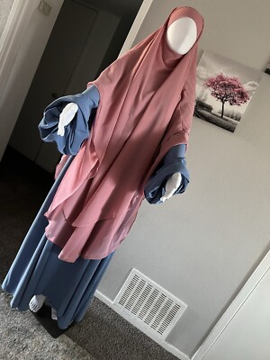 Long Two Layers Khimar With Lantern Sleeve Arabian Dress abaya,Hijab, Khimar