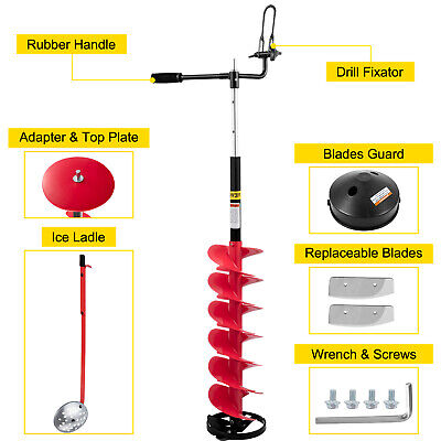 VEVOR Ice Drill Auger Nylon Ice Auger Bit 8''x41'' Drill Adapter Ice Fishing  Red