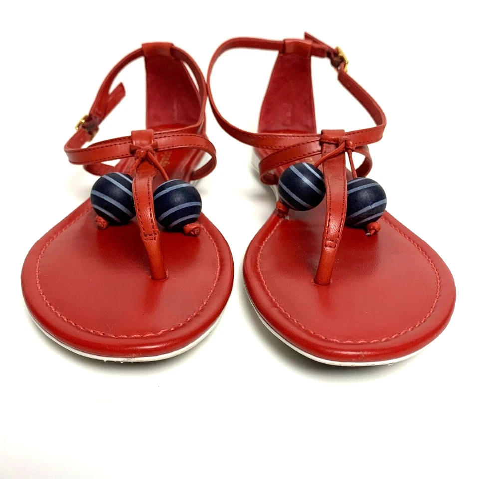 Kate Spade Leather T-Strap Gladiator Thong Sandals Shoes sz 6 Red Balls - Image 3 of 4