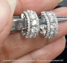 3Ct Round Lab Created Diamond Women's Huggie Hoop Earrings 14K White Gold Plated