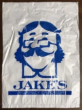 VTG 80s JAKE's PHARMACY EMPORIUM DOUBLE SIDED PLASTIC BAG BROCKTON MA DRUG STORE