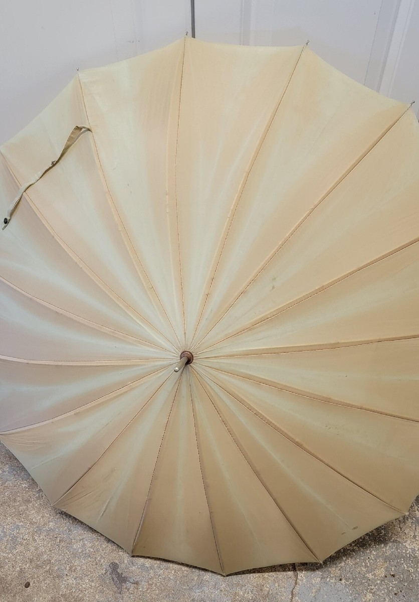 Vintage Umbrella With Silver & Beige Handle, Original Tassel 1940