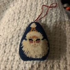 Vintage Christmas Needlepoint Santa Claus Christmas Ornment