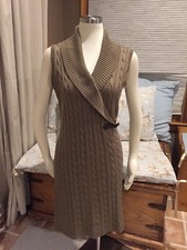 Calvin Klein Brown Cable Knit Shawl Collar Buckle Sweater Dress Large Excellent