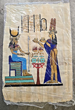 Vintage Authentic Queen Nefertari  Goddess Hathor  Hand Painted Egyptian Papyrus