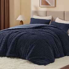 Fluffy King Size Comforter Set - Navy Blue Fleece Soft Comforter for King Siz...
