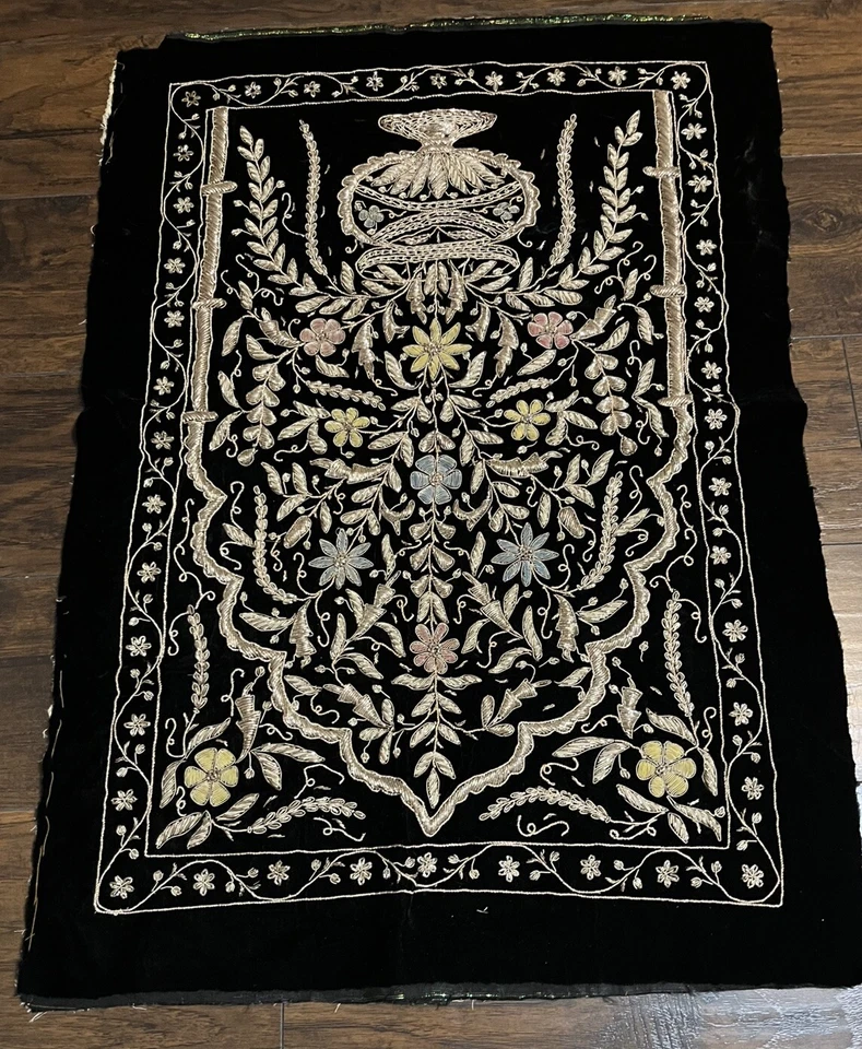 "Exótica alfombra de arte de pared de hilo dorado hecha a mano de Cachemira Zari colgante leer 26""x35""" Foto 2 de 4