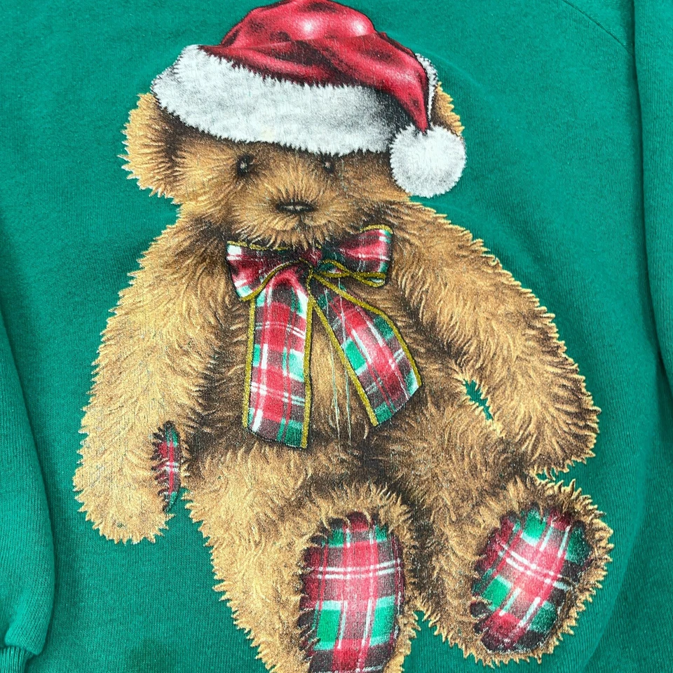 Suéter Vintage Navidad Mujer Grande Cuello Redondo Sudadera EE. UU. 90s Oso de Peluche * Foto 4 de 4