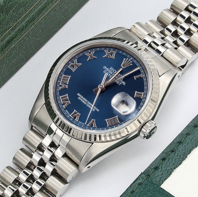 Rolex Datejust 36 Ref. 16234 - blaues römisches Zifferblatt - Jubiläumsarmband