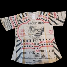 Flour Sack Proud Hen Feed Sack Top T Shirt Vintage Look Cotton One Size Tee