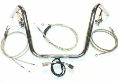 14 x 1 1/4 Plug n Play Ape Hanger Chrome Handlebar Kit 07-11 Harley Wide Glide